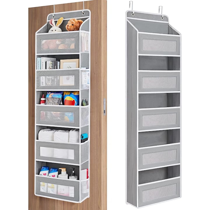 Organizator de usa NextWave®️, 5 compartimente, depozitare pe perete cu raft, material netesut, pliabil, spatiu de depozitare suplimentar, potrivit pentru dormitorul de acasa, camin, depozitare, baie, sufragerie, bucatarie, gri