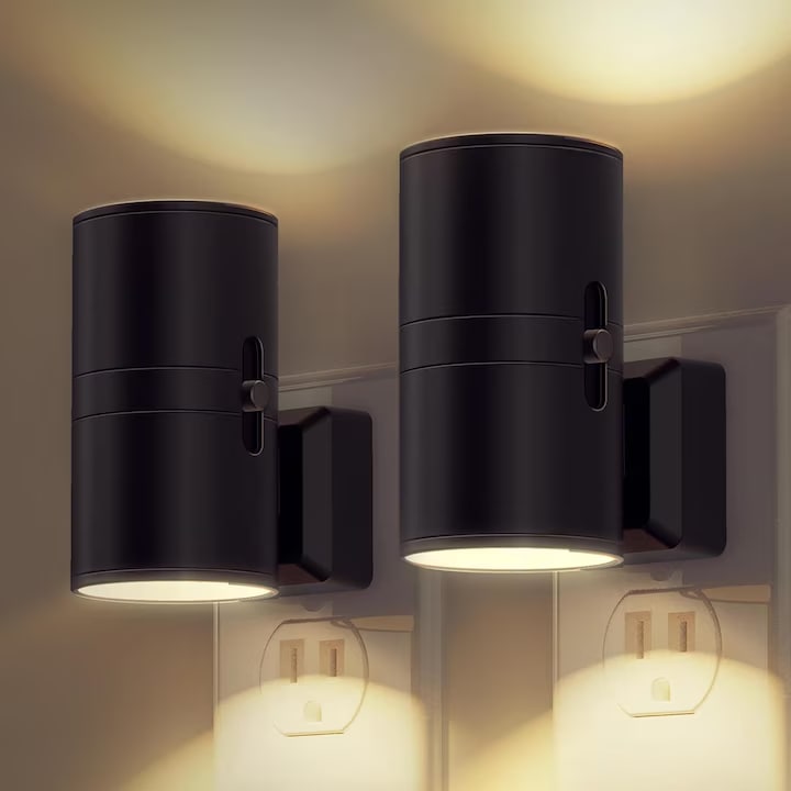 Set 2 Lampi de Noapte LED NextWave®, Senzor zi-noapte, Lampa Fara fir, Usor de instalat, Pentru dressing, dulap de bucatarie, baie si scari, Lumina Calda 3000K, Intensitate Reglabila 0-100lm, 1W, 8.8cm x 4.8cm, Negru