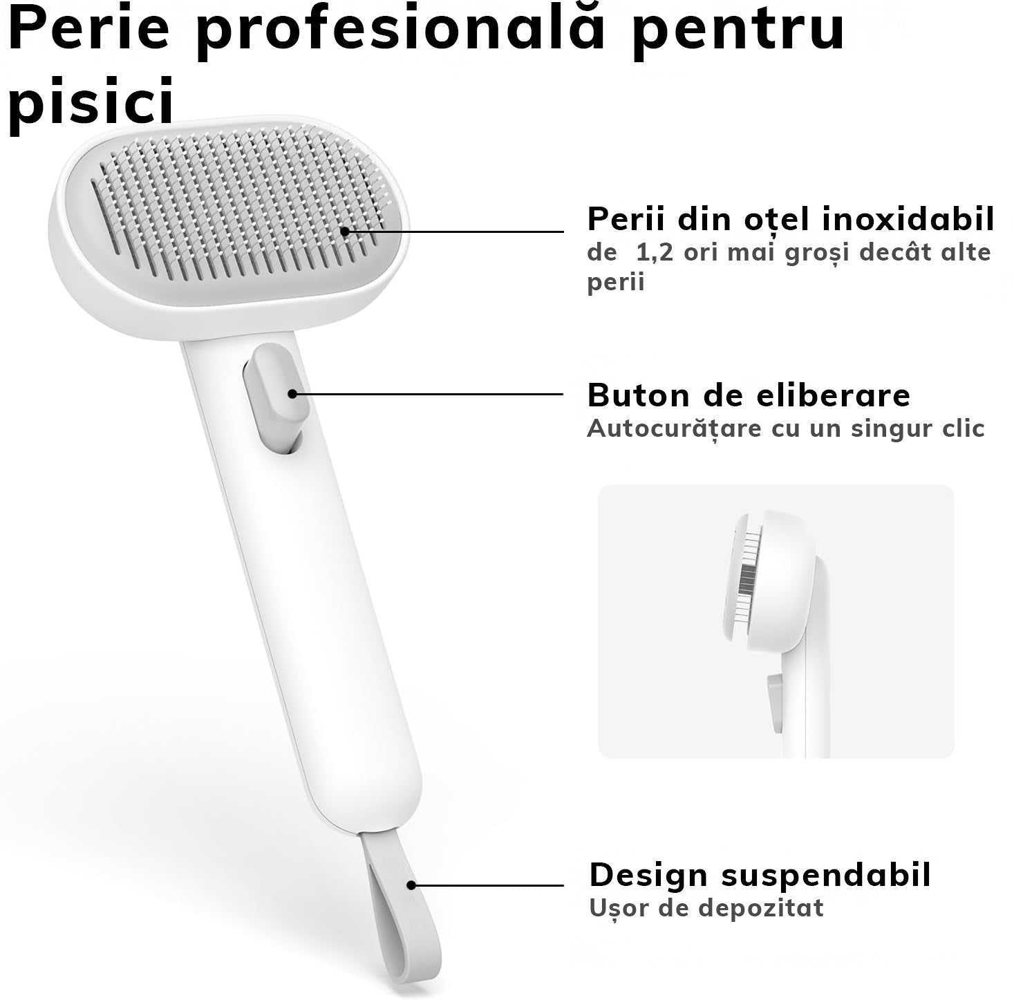 Perie pentru curatarea parului NextWave® de pisici, caini sau alte animale de companie, reutilizabila, Alb cu gri